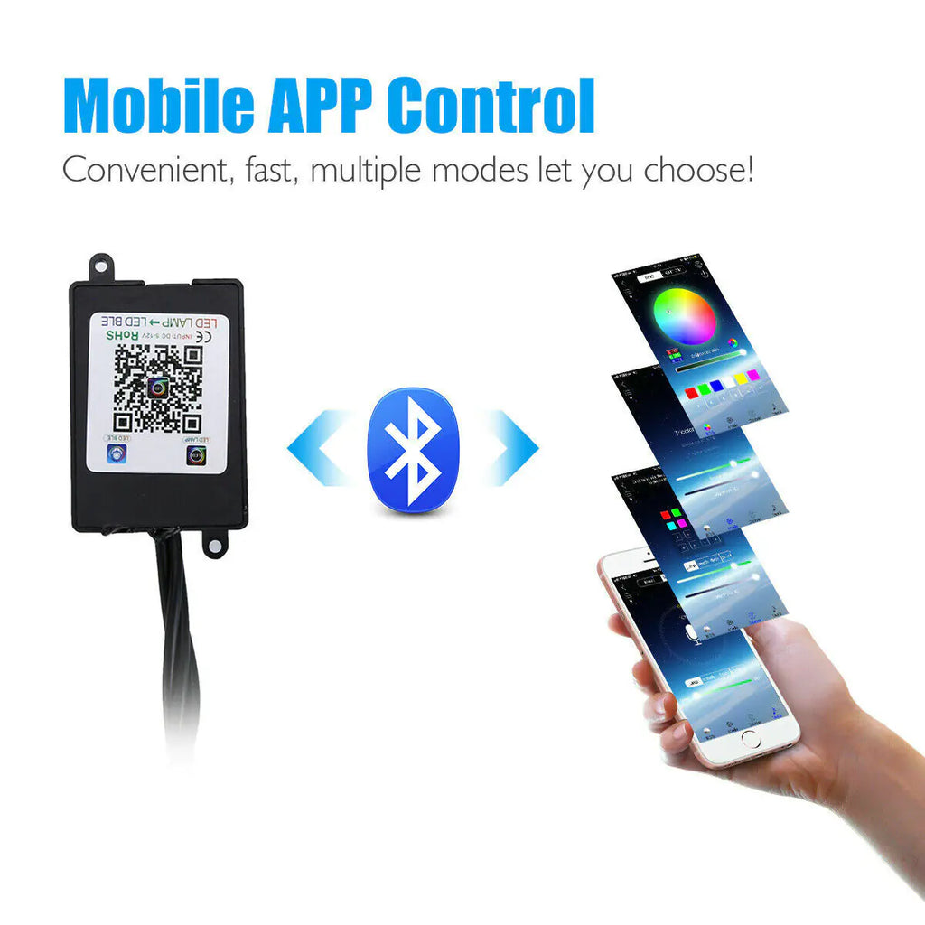 4-Piece RGB Interior LED Car Light Kit — Bluetooth App Control + Music Sync